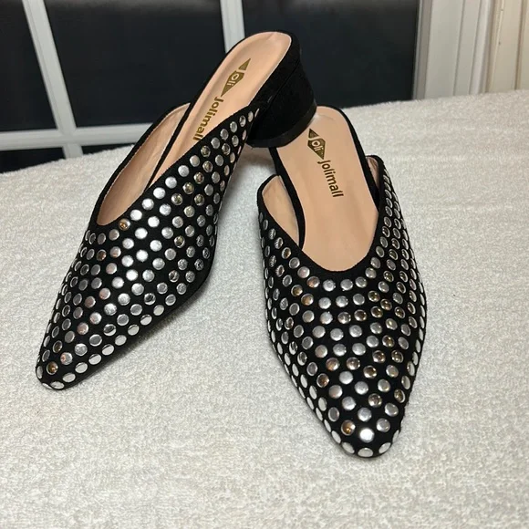 JoliMall Shoes Nwot Jolimall Black Flats W Silver Metal Studs
